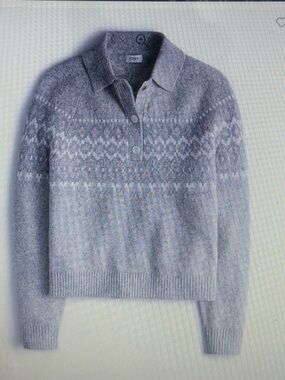 J. Crew Women's Gray Fair Isle Polo Sweater in Extra Soft Yarn 2X (18/20) EUC